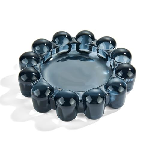 CABDM Black Glass Candle Tray, 5-Inch Modern Bubble Decorative Holder
