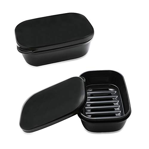 TANCANO Portable Soap Dish Holder with Drainage Rack - 2 Pack, Black