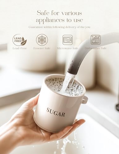 AISBUGUR Metal Sugar Bowl with Lid and Spoon, White, 15 oz Kitchen Canister