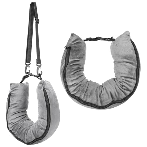 Gray Stuffable Travel Neck Pillow - Adjustable Velvet Cushion