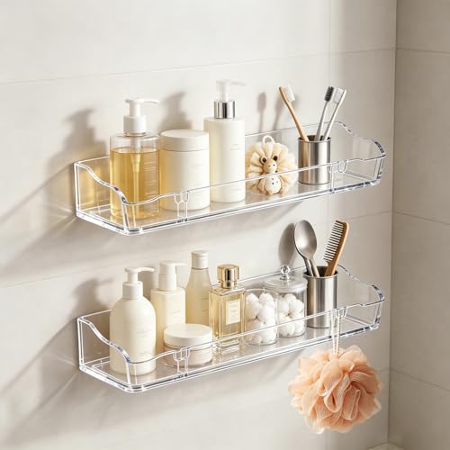 Clear Acrylic Floating Bathroom Shelves - 2pcs Durable Organizer