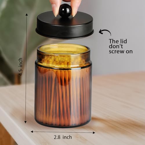 Amolliar Amber Glass Apothecary Jars, 8oz Bathroom Vanity Organizer - 2 Pack Black