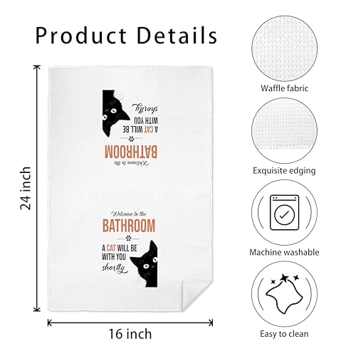 Black Cat Hand Towels Set of 2 - Decorative Towels for Cat Lovers