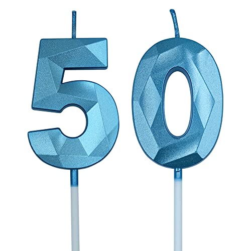 Artensueno Blue Number 50 Birthday Cake Candles 3D Diamond Shaped