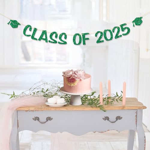 Class of 2025 Graduation Banner - Green Glitter Party Decoration