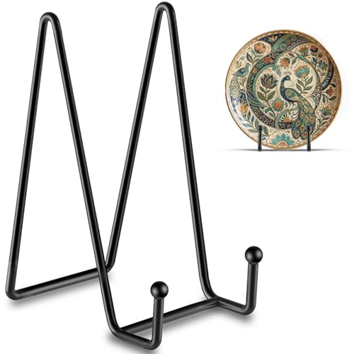 Hoewina 6 Inch Metal Plate Stands for Display - 3 Pack, Matte Black Easel