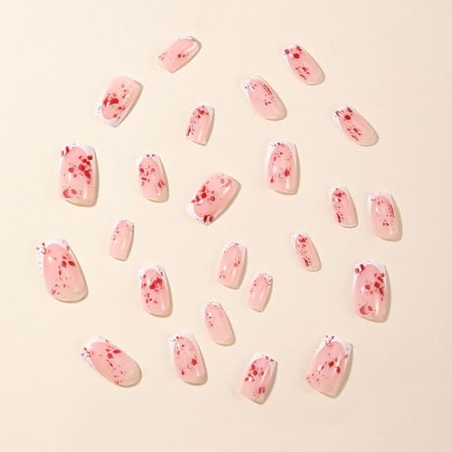 GLINLS Halloween Press on Nails Medium Square Bloody White French Tip False Nails