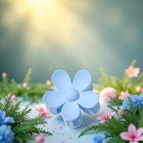 Zhuluck Blue Flower Hair Claw Clip - Large Non-Slip Hair Clip for Thick and Thin Hair