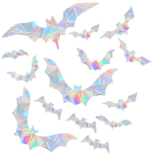 45PCS Halloween Bat Anti-Collision Window Decals, Rainbow Vinyl Bird Deterrent