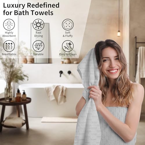 Ultra Soft Grey Bath Towel 55 x 27 Inches - Quick Dry, Lint-Free