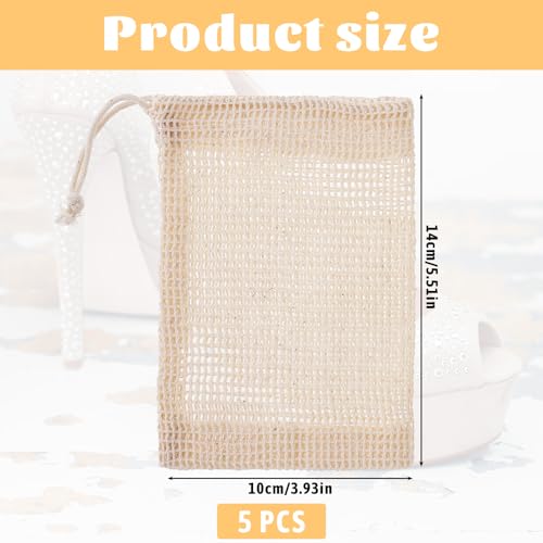 Natural Sisal Soap Saver Bag 5-Pack - Exfoliating Mesh Pouch