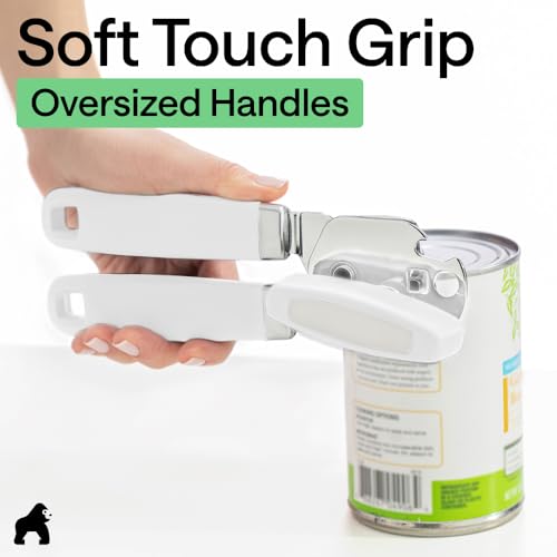 GORILLA GRIP Stainless Steel Manual Can Opener, Soft Grip, White