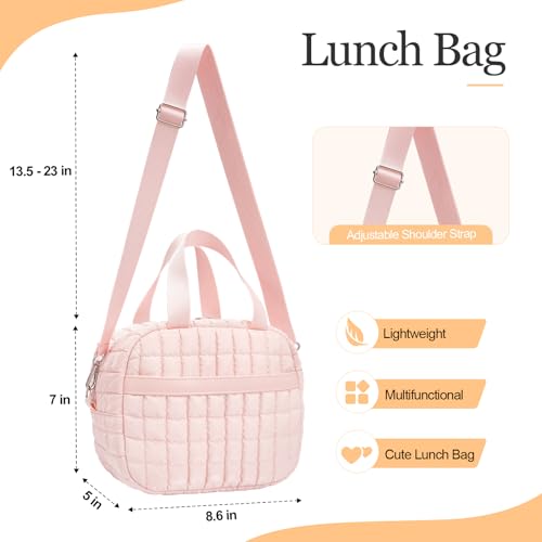 Honitty Quilted Puffer Lunch Bag, Insulated Lunch Box for Women, Gloss Pink M