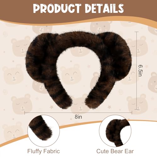 ACO-UINT Fluffy Bear Ears Headband - Dark Brown Animal Headwear for Makeup & Cosplay