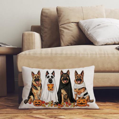 Halloween Pillow Cover 12x20 Inch - German Shepherd Design - Black, White, Yellow