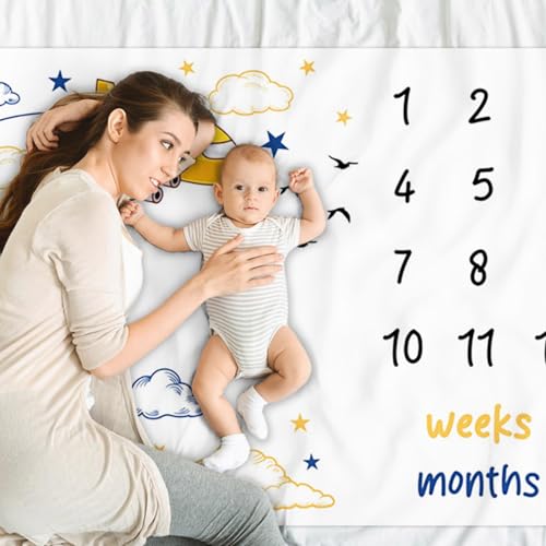 Airplane Pilot Baby Milestone Blanket - Soft Photography Prop 60"x40"