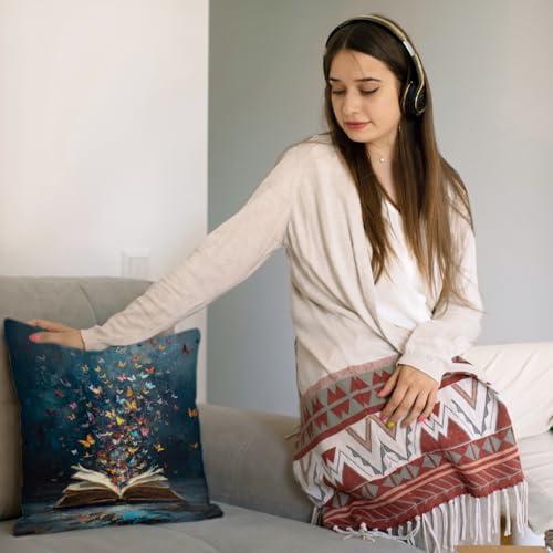 Butterfly Book Throw Pillow Cover - Dark Academia 18x18 Inch (02-a-fantasy)