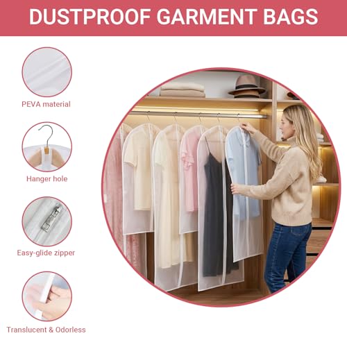 2 Pack Translucent Garment Bags 24x39 Inch for Travel & Storage