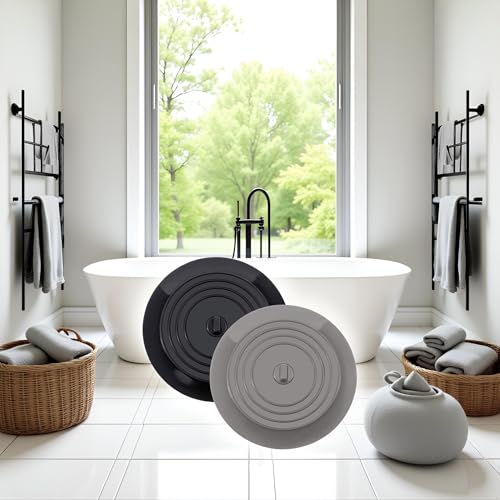 Silicone Bathtub Stopper Drain Plug 6 Inch 2Pcs Black and Grey