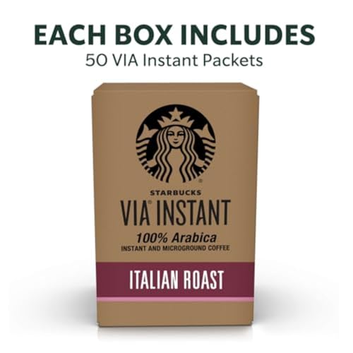 Starbucks VIA Instant Italian Roast Coffee - Dark Roast, 50 Packets, 0.11 oz Each