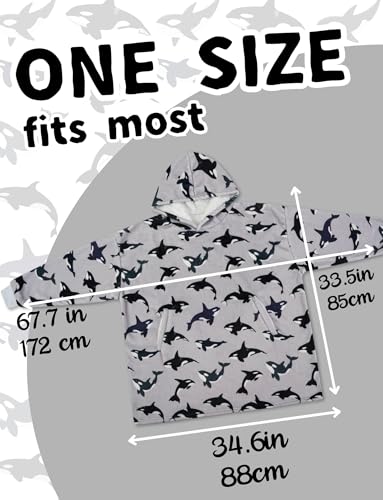 Killer Whale Blanket Hoodie for Women Men - Orca Whale Fleece Wearable Blanket