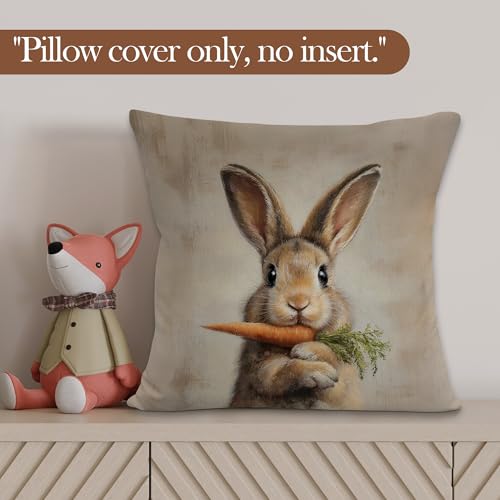 Easter Bunny Carrot Throw Pillow Cover 18x18 - Soft Flannelette Spring Decor