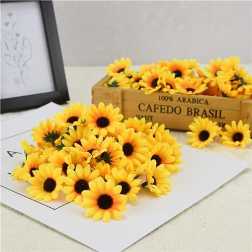 100Pcs 1.5-Inch Artificial Mini Sunflower Heads for DIY Crafts & Decor