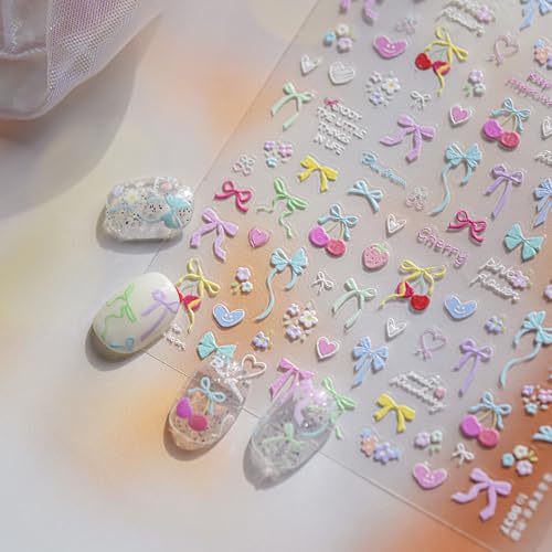 5D Embossed Bowknot Nail Stickers Art Decals for DIY Manicure