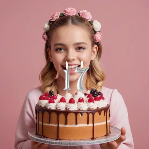 Silver Number 4 Birthday Cake Candle Topper with Holder