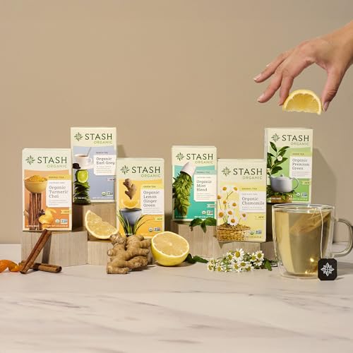 Stash Tea Organic Premium Green Tea, Caffeinated, Non-GMO Project Verified, Serve Hot or Iced, 96 Tea Bags, 16 count (6 pack)