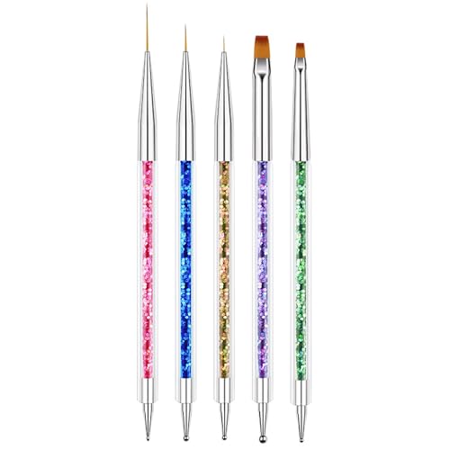 AIBEE 5pcs Double-Ended Acrylic Nail Art Brushes & Dotting Tools Set