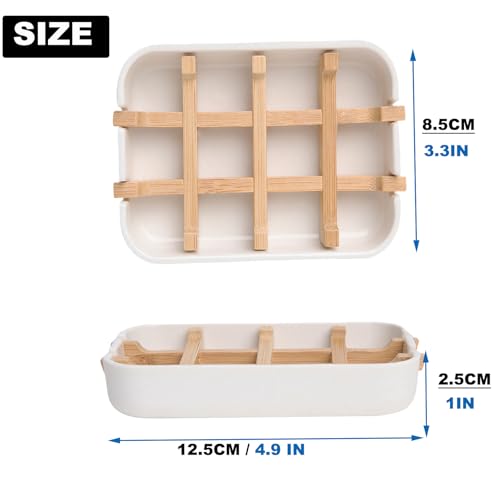 White Bamboo Soap Dish with Detachable Tray - Self-Draining
