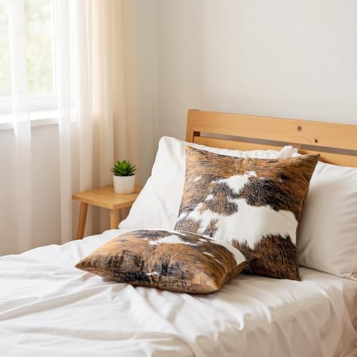 TOMWISH Western Cowhide Print Christmas Pillow Covers 18x18, 2 Pack