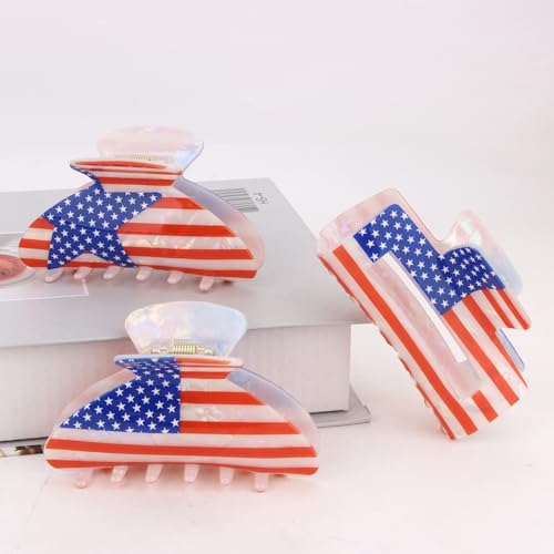 CURASA Patriotic American Flag Hair Claw Clips 3-Pack Set