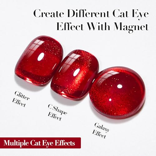 NAILKISS Cat Eye Magnetic Gel Nail Polish, Bright Red 0.34 Fl Oz with Magnet Stick