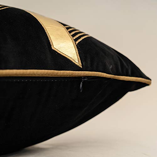 Alerfa 20x20 Inches Black Gold Striped Cushion Cover - Decorative Pillow Case for Couch & Bedroom