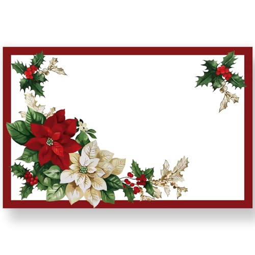 Christmas Paper Placemats 50 Pack Red Green Poinsettia Holiday Table Decor
