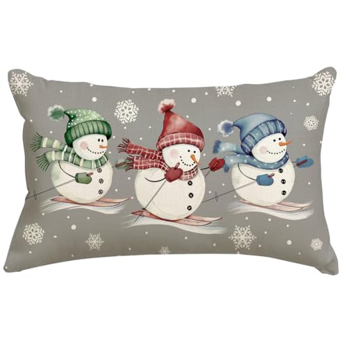 Christmas Snowman Pillow Cover 12x20 | Soft Polyester Linen Decor