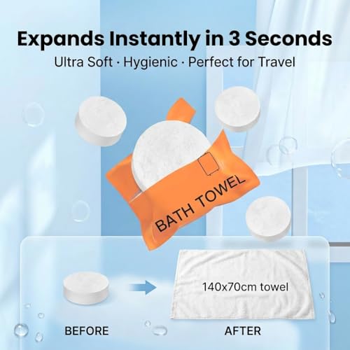 TUADAJI Disposable Compressed Bath Towels - 5 Pack, 140x70cm Travel Towels