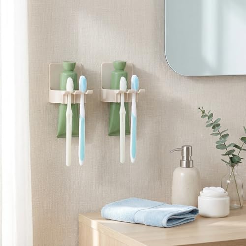 Wall-Mounted Toothbrush Holder - Adhesive Electric Toothbrush Organizer (2 Pack)