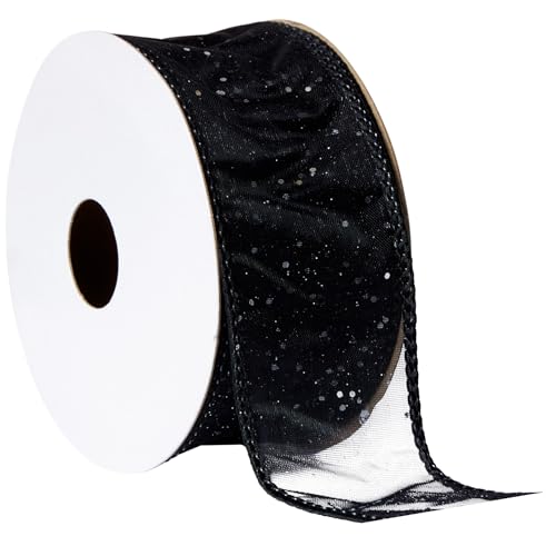 Offray 1.5" Wide Black Wired Cosmic Glitz Ribbon - 2 Spools, 6 Yards Total