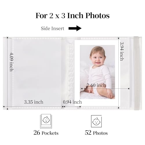 Vienrose Cloth Photo Album for 2x3 Instant Photos - 52 Pockets, Grey