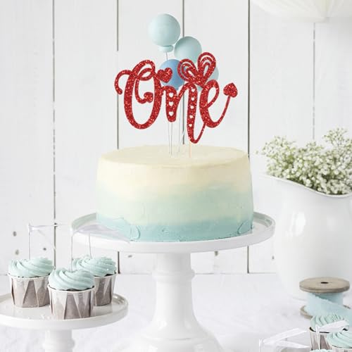 Valentines One Cake Topper Red Glitter Sweetheart 1st Birthday