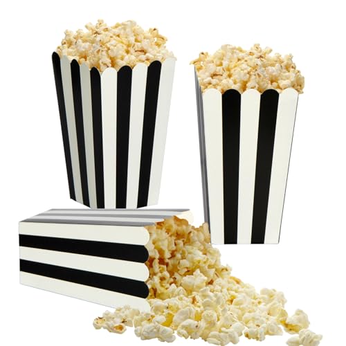 XIEHE 24 Pack Black Striped Popcorn Boxes for Movie Nights & Parties