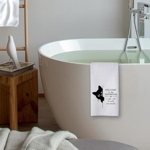 KIDEAR Funny Black Cat Hand Towel - 16x24 Kitchen & Bathroom Decor