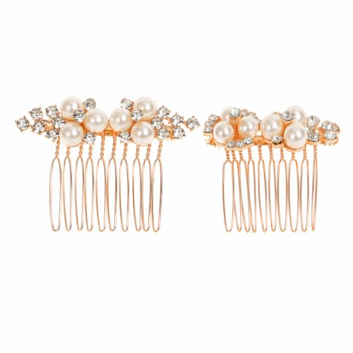 Pearl Wedding Hair Comb 2-Piece Gold Bridal Crystal Hairpiece Set