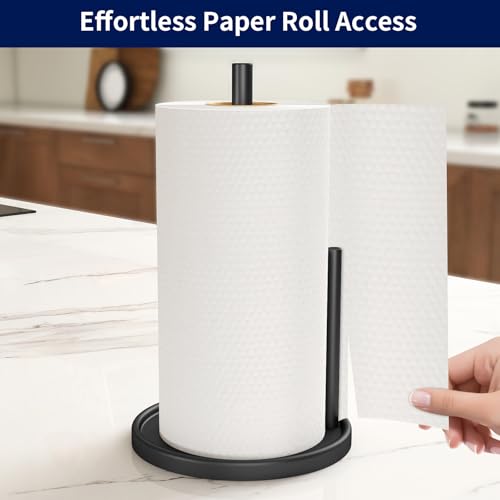 Jesginboo Black Paper Towel Holder with Weighted Base - Durable Stainless Steel