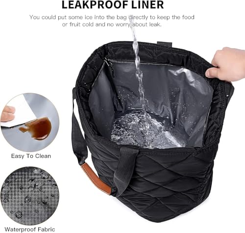 Insulated Grocery Cooler Bag - Large Reusable Tote, Satin Black