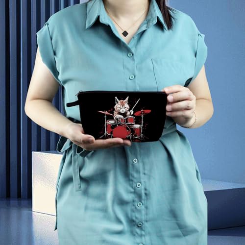 Cat Drummer Cute Makeup Bag Padded Cosmetic Organizer Zipper Pouch