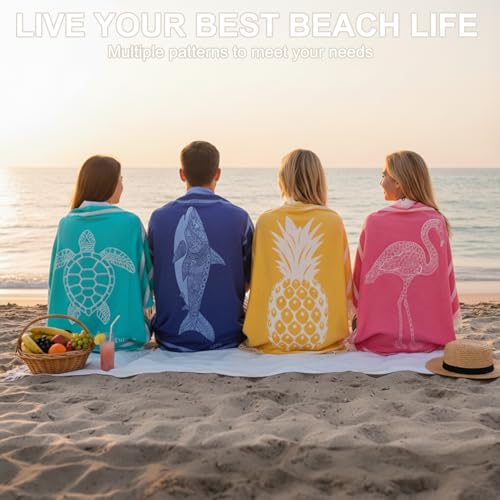 Genovega Oversized Turkish Beach Towel 72"x36" - Quick-Dry, Lightweight, Sand-Free